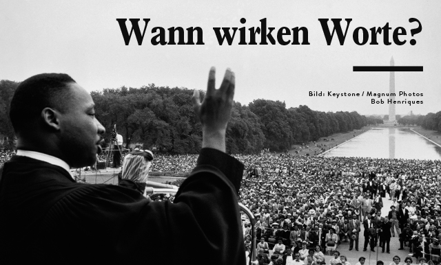 Rede von Martin Luther King vor einer Menschenmenge.